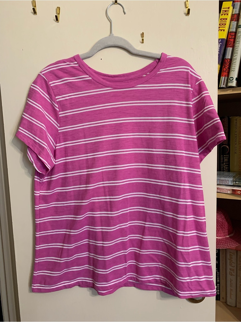 Time and Tru Pink and White Striped Short Sleeve Tee